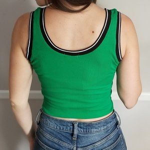 Sporty Green Ribbed Crop Tank with Black Trim